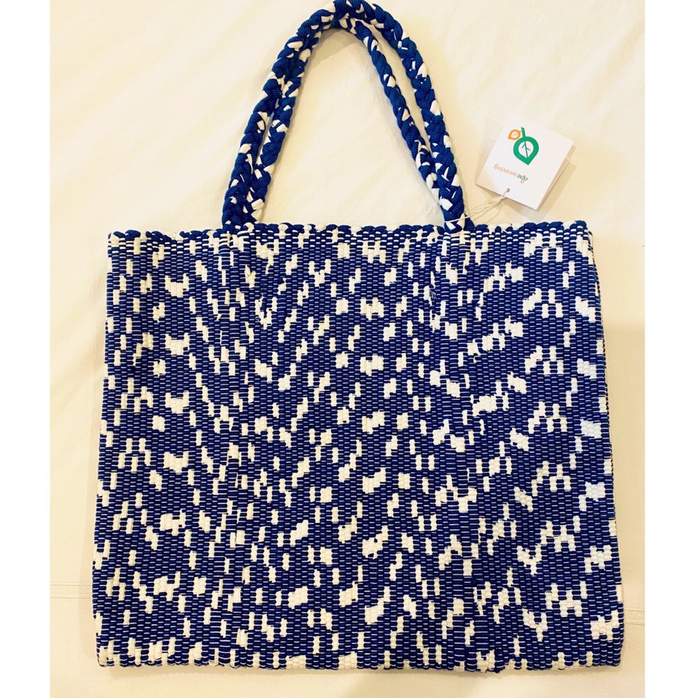 NWT Blue & White Handwoven Tote Bag
